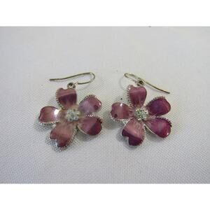 Purple Floral Aurora Borealis Rhinestone Earrings 1" Elegant Novelty‎ Sparkle